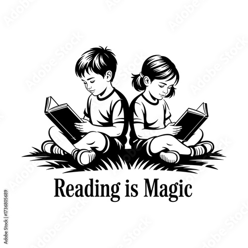 Silhouettes of people or children reading books, Isolated diverse kids with backpacks walking to school, women and children, education concept, learning, knowledge, library scene, study time