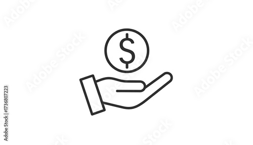 A simple, elegant icon showcasing a hand offering a dollar coin, evoking a sense of financial exchange and giving.