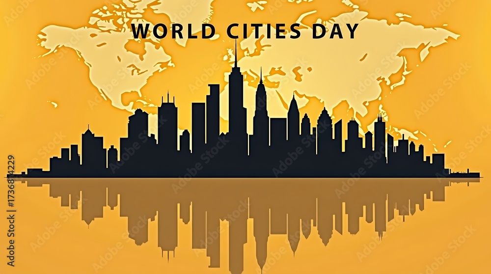 Obraz premium World cities day silhouette of skyline with global map background