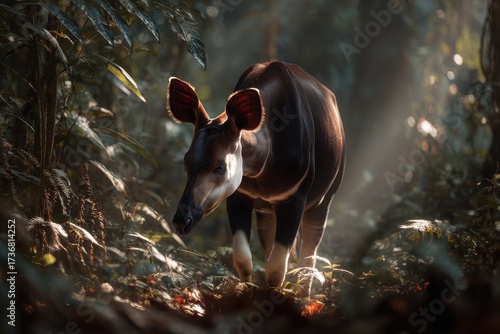 Okapi in the Lush Forest A Glimpse of Wildlife in its Natural Habitat