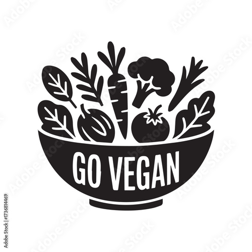 Go Vegan Bowl of Vegetables Silhouette Illustration