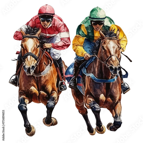 Mongolian Horse Racing, watercolor illustration vector, isolated on a white background.