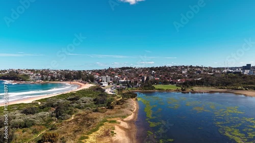 Northern Beaches, Dee Why Lagoon, NSW, Sydney Suburbs, Australia. Ocean view from above.
