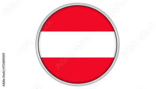 Free Download A circular emblem displays the national flag of Austria, featuring red and white horizontal bands, within a metallic border. - GFXLoad
