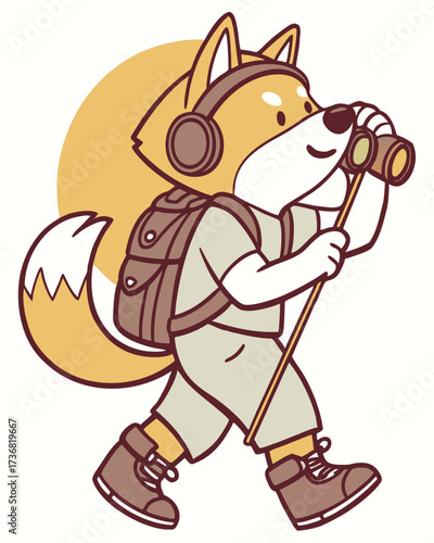 Creative SVG: Playful Shiba inushiba inu with wearing headphones in a Evergreen Trails colored Forest adventure theme