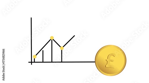 Pound sterling growth: Visualizing economic upturn with rising line graph and golden coin