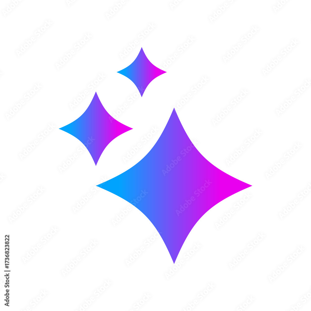 Obraz premium Generative AI star and magic sparkles star logo icon with colorful gradient and flat design, modern artificial intelligence and spark star symbol for creative tools and designs.