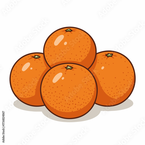 A pile of five ripe, juicy oranges, casting a subtle shadow on a white background.
