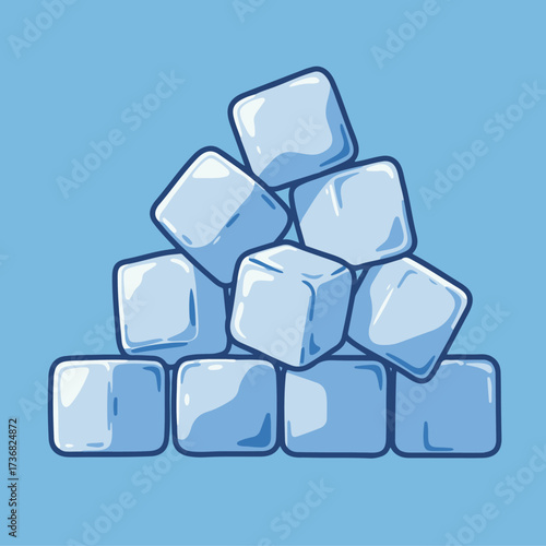 A pyramid of ice cubes stacked against a light blue background.