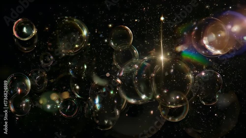 Wallpaper Mural A dark, cosmic-like composition featuring floating bubbles and shimmering particles Torontodigital.ca