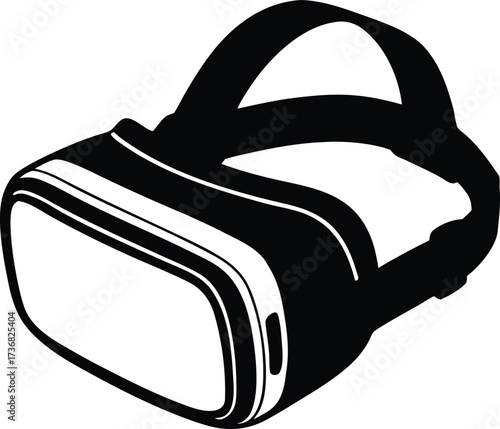 Black and white hand drawn sketch of a virtual reality headset silhouette isolated on white background