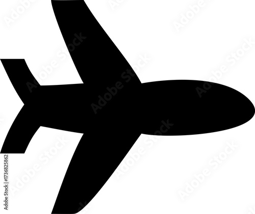 Black silhouette of a modern passenger airplane in flight isolated on white background