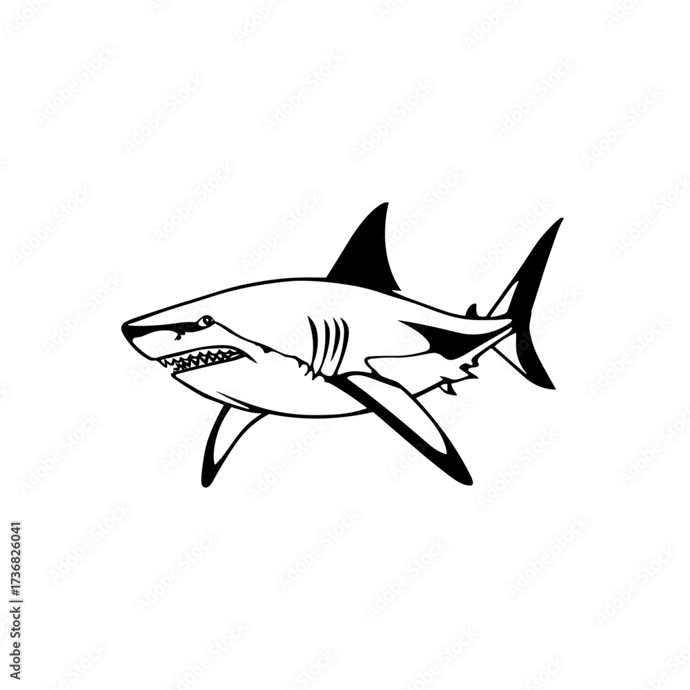 Obraz premium Great White Shark. Great White Shark simple black and white line art vector logo