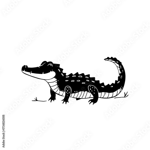 Crocodile. Crocodile simple black and white line art vector logo