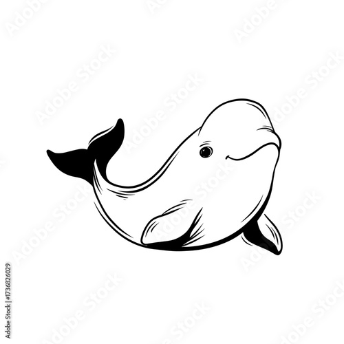 Beluga Whale. Beluga Whale simple black and white line art vector logo