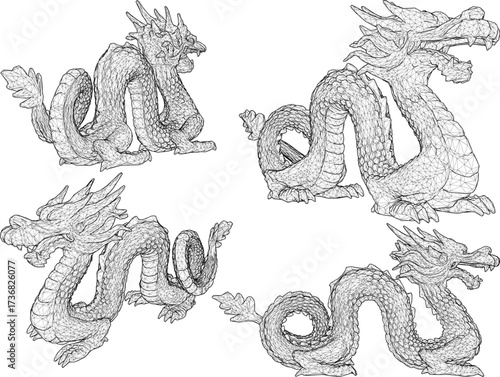 sketch vector illustration design image of mythological animal dragon 