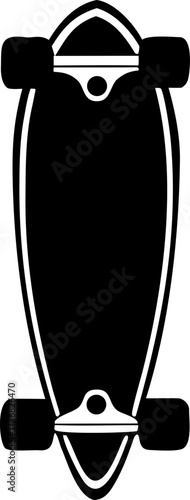 Black silhouette of a skateboard with wheels isolated on a clean white background isolated on white background