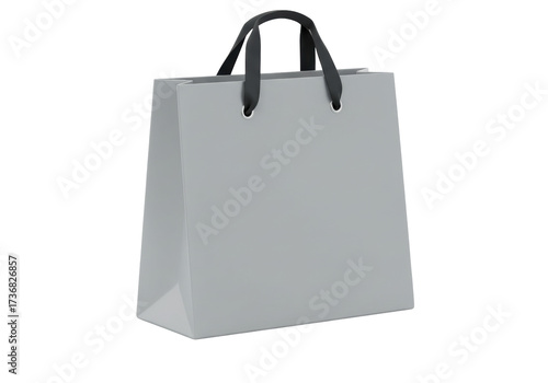 Isolated grey shopping bag with black handles for retail and gift packaging elegant minimalist design for merchandise presentation