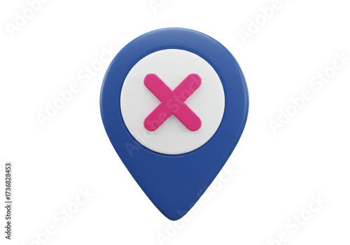 Free Download Isolated 3D render blue map pin icon with a pink cross mark for error or incorrect location on a digital interface navigation concept - GFXLoad