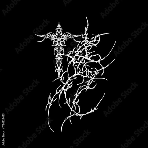 Abstract sigil vector design in cyber gothic style, perfect for metal logo, tattoo art, dark fashion, and streetwear graphics