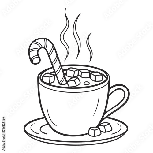 Simple outlined hot cocoa mug with marshmallows icon for winter beverages and comfort