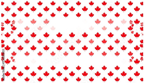 A repeating pattern of red maple leaves with a gradient effect on a white background.
