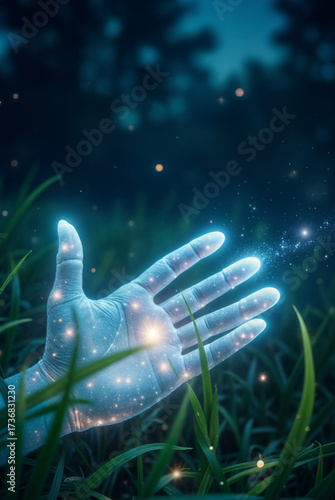 human hand with light bulbs