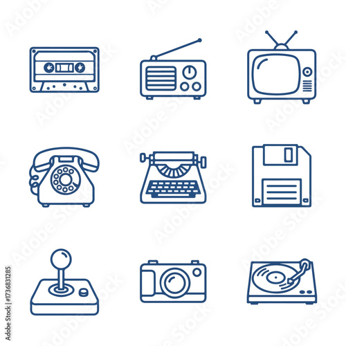 Retro Media Icons with Radio and Typewriter