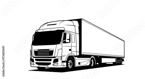 A clean vector illustration of a semi-trailer truck, presented in a graphic style on a white background, perfect for transport and logistics themes.