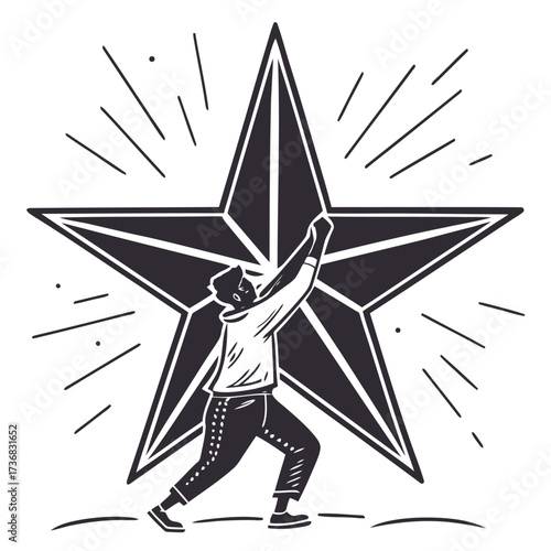 Radiant christmas star silhouette with glowing light rays for holiday designs