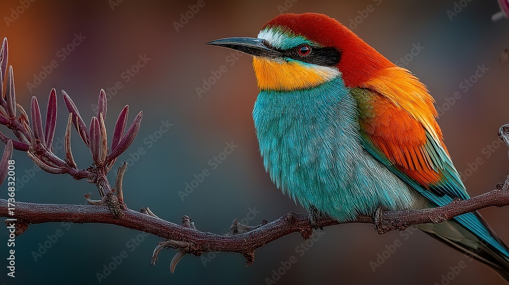 Obraz premium Colorful bird perched on a branch with blurred background.