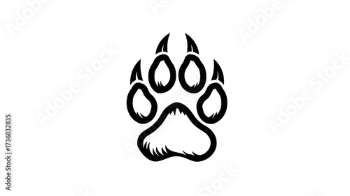 Black and white vector illustration of a bear paw print with sharp claws and padded toes. concept for animal tracking, wildlife conservation and veterinary medicine