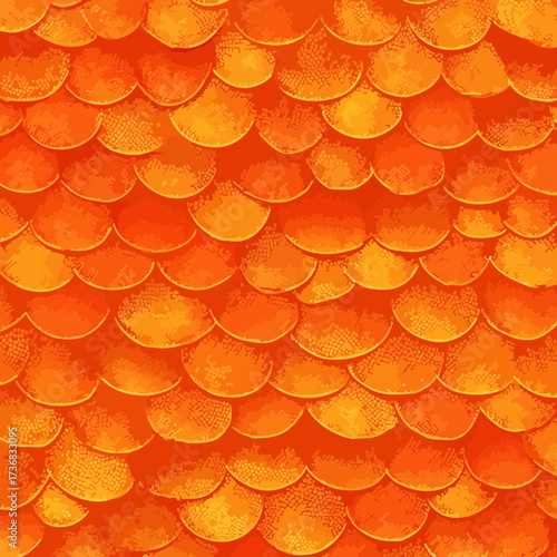 Seamless pattern of vibrant orange fish scales with subtle texture and natural curves, concept for textile design, underwater themes and stylized backgrounds