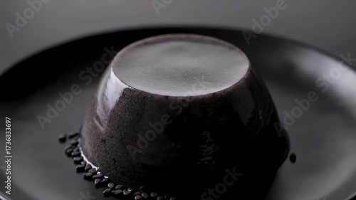 Dark Glossy Black Sesame Dessert Close-Up