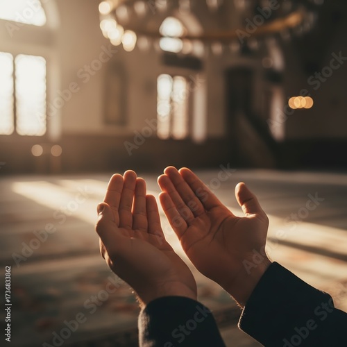Praying Hands in Mosque A Spiritual Moment of Faith and Reflection