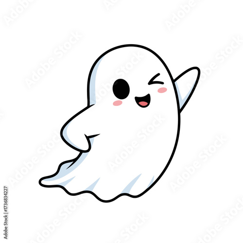Cute, cartoon ghost character winking and smiling