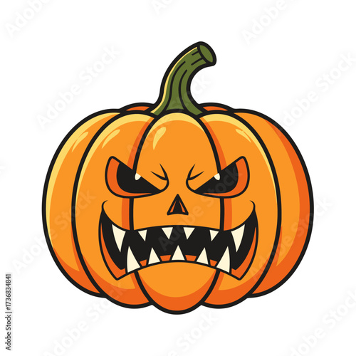 Carved halloween pumpkin with scary, grinning face and sharp teeth
