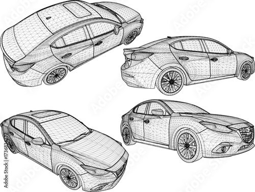 sketch vector illustration design of a 5 seater private car vehicle  