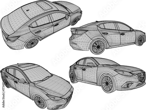 sketch vector illustration design of a 5 seater private car vehicle 