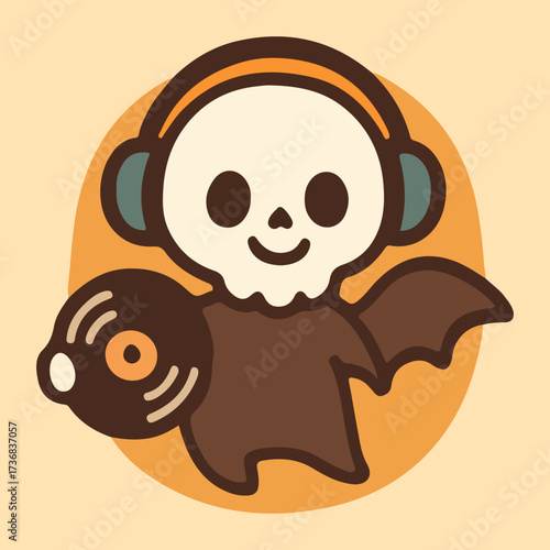 Skull DJ With Headphones & Bat Wings — Cute Spooky Music Lover