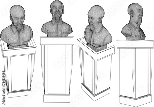 sketch vector illustration design sculpture statue half body figure of chinese movement  