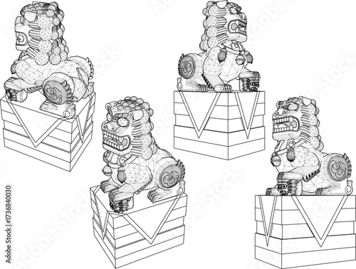 sketch vector illustration design statue pot ornamental plant classic vintage ethnic traditional chinese