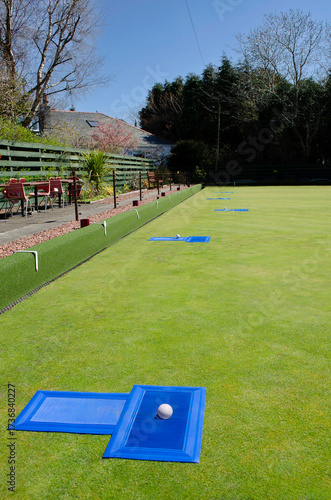 Outdoor Lawn Bowling Green with Jack and mats.