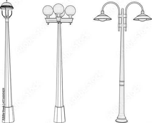 sketch vector illustration silhouette design classic vintage city park lamp ethnic europe 