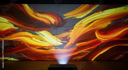 Wallpaper Mural Modern art projection displaying fluid brushstrokes with dynamic color play and beam illuminating Torontodigital.ca