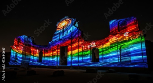 Wallpaper Mural Colorful light projection on ancient architecture creates vibrant display at night Torontodigital.ca