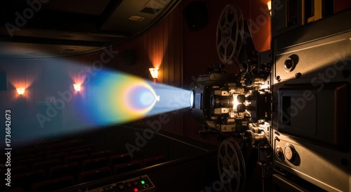 Wallpaper Mural Nostalgic glow: Vintage film projector shining rainbow light in cinematic setting Torontodigital.ca