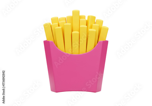 French Fries in Pink Container PNG Isolated on Transparent Background Delicious Fast Food Snack