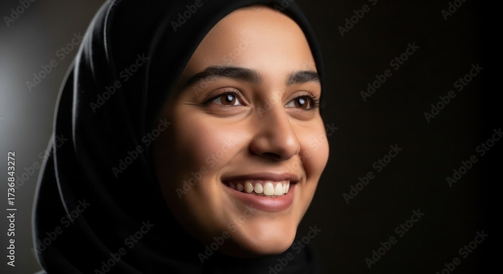 custom made wallpaper toronto digitalPortrait of a serene and confident woman in a hijab against a dark background