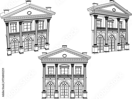 vector sketch illustration design image architecture terrace building old house with big columns classic vintage 